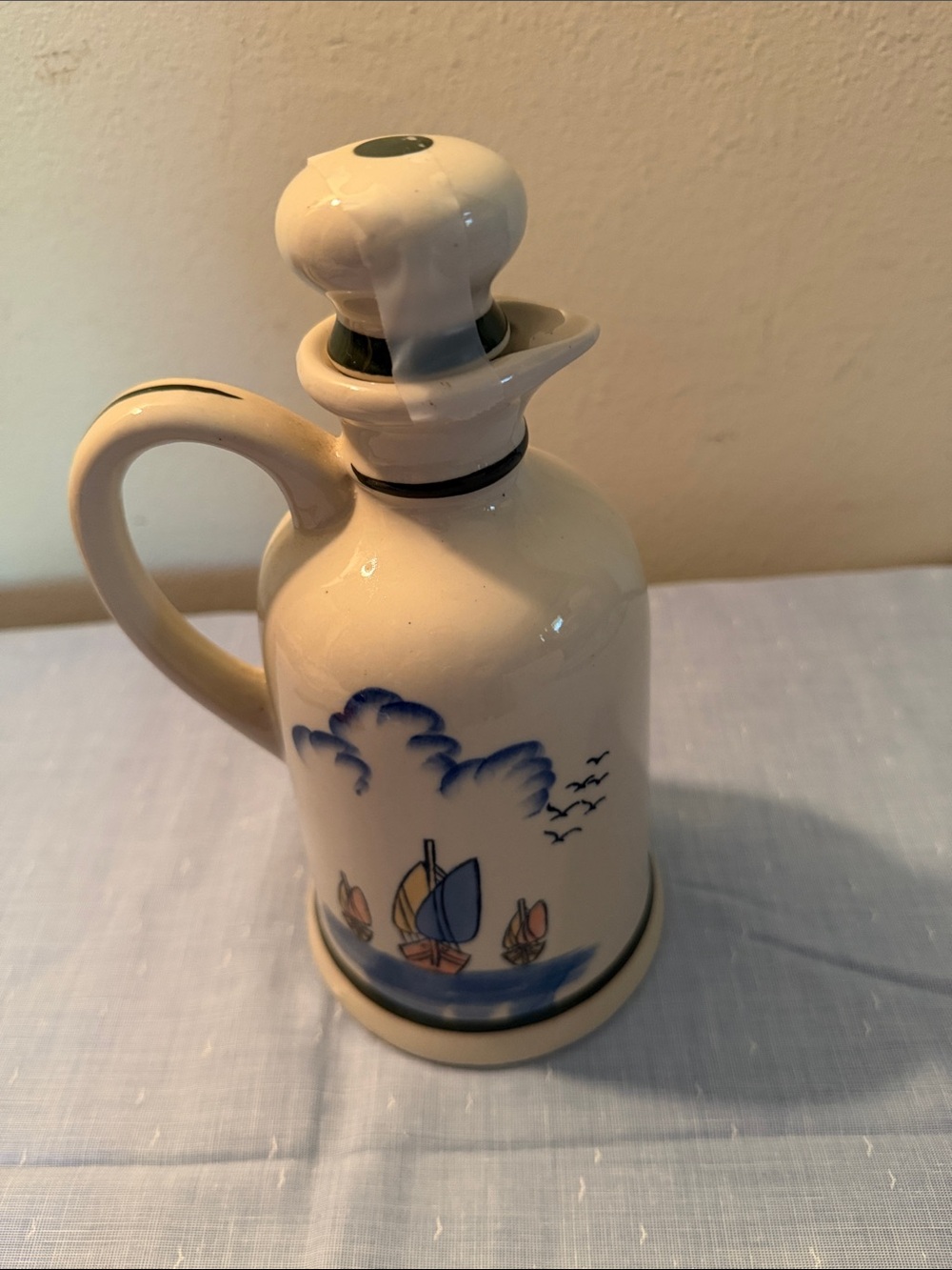 Ceramic Sailboat Oil Cruet in White and Blue